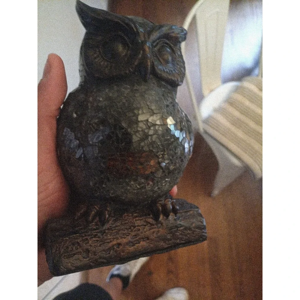Tiffany style mosaic stained glass owl night light table lamp